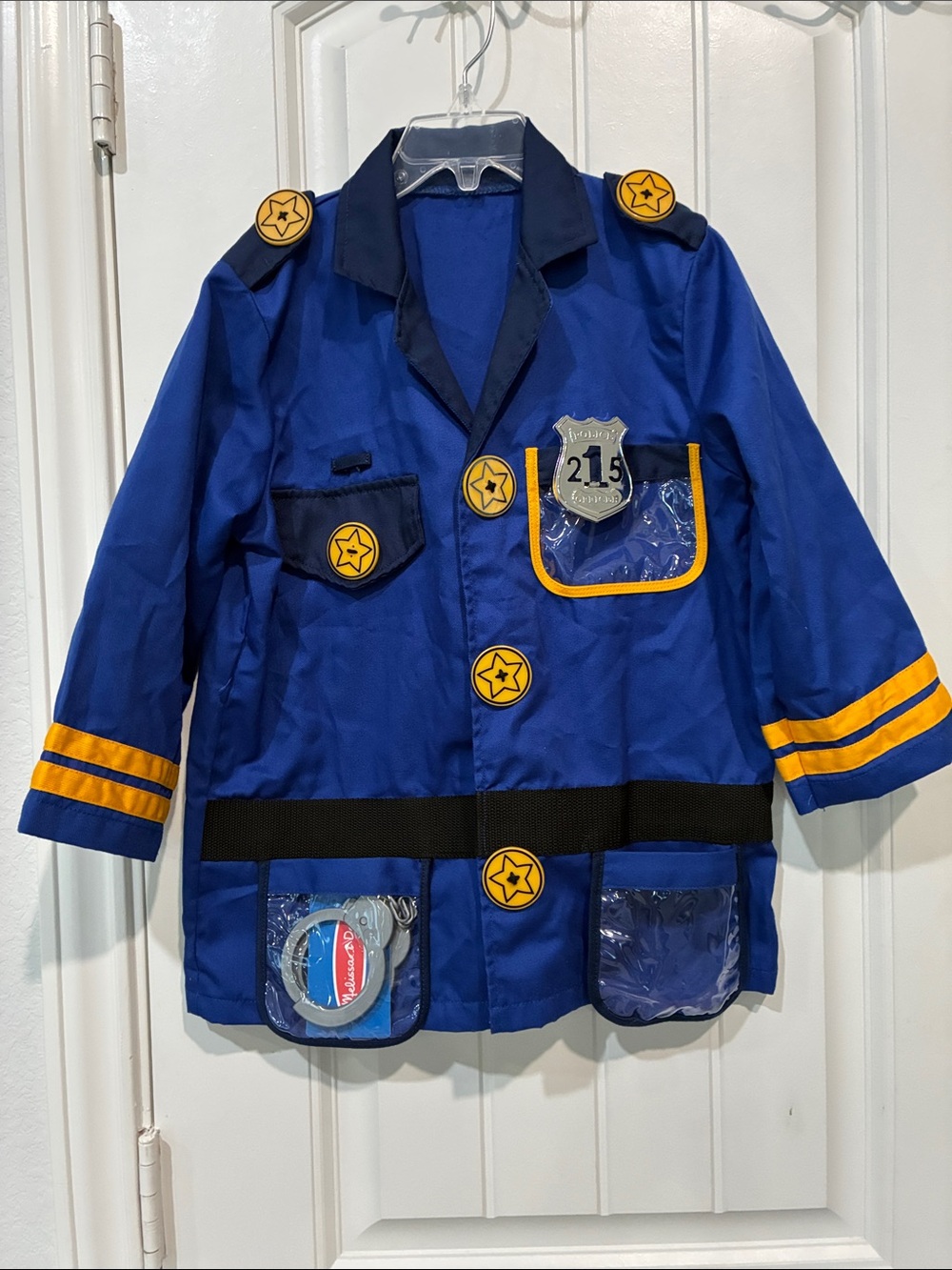 Children's Blue Police Costume Jacket with Yellow Accents worn once - twice
